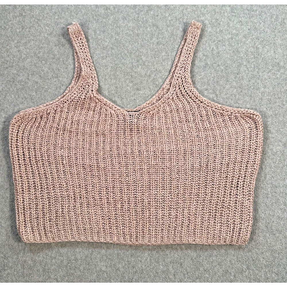 Moon & Madison Crochet Sweater Tank Top Size Large V-Neck Boho Brown Knit